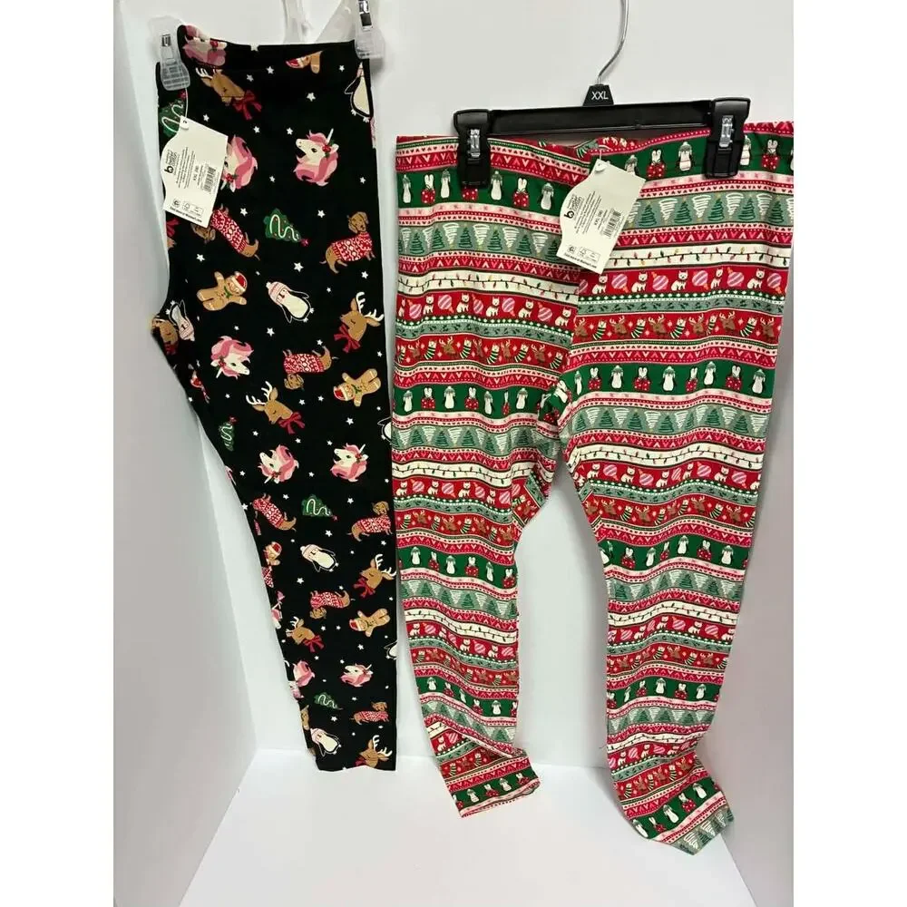 Holiday Time Girls Christmas Fair Isle & Unicorns Dogs Print‎ Leggings XXL